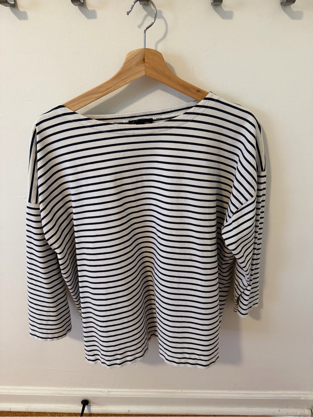 J. Crew White and Navy Striped Mariner Boatneck Top